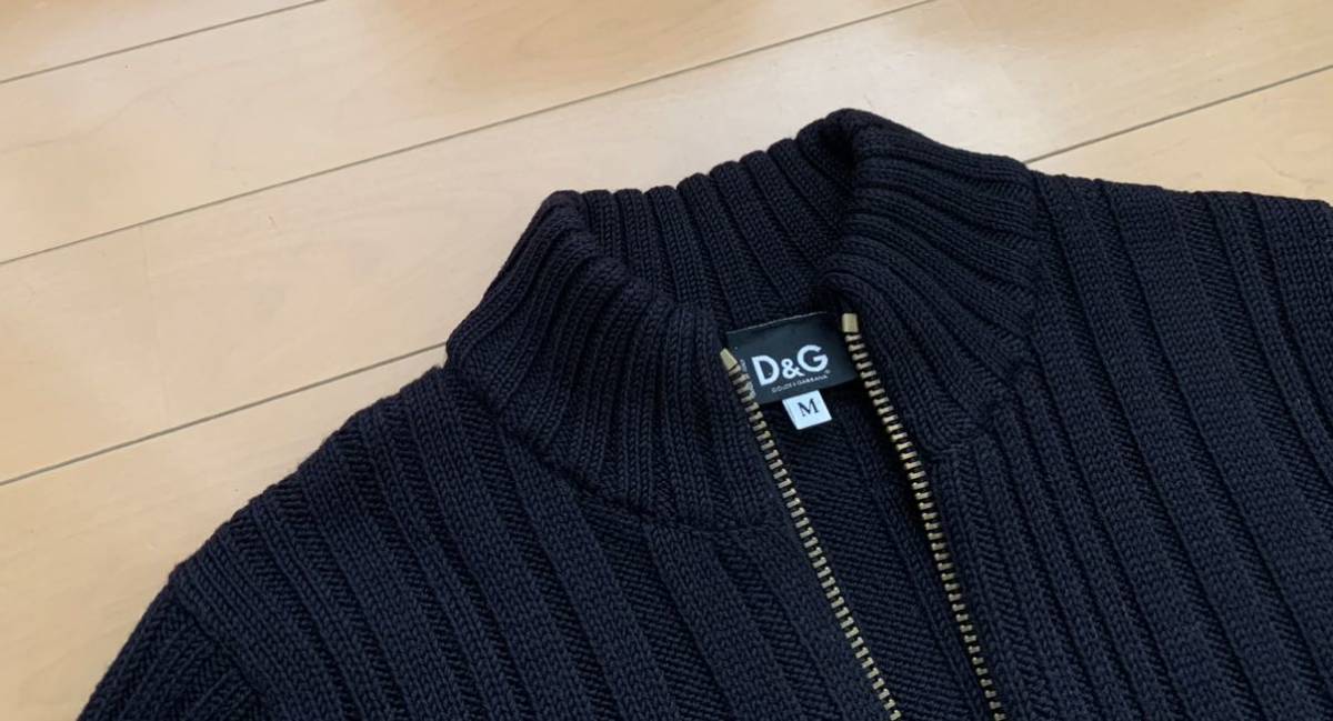 ドルチェ&ガッバーナ D&G 黒 ブランドロゴ付き デザイン ジップアップ ジャケット リブ ニット セーター 長袖 綺麗_画像2