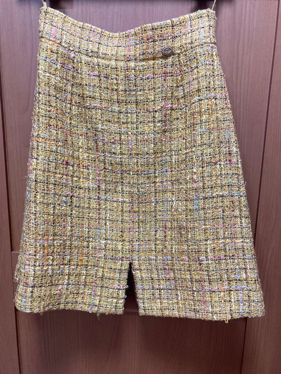 【購入前にコメントください】CHANEL シャネル マスタード からし色 黄色 イエロー ツイード スカート