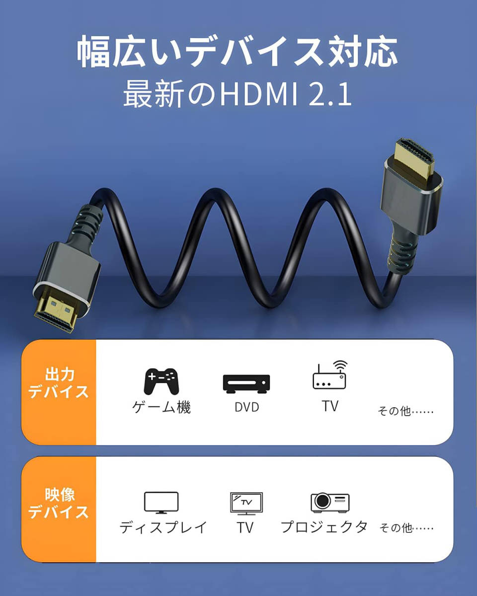 HDMI ケーブル hdmi2.1 超高速 8K 高耐久 高画質 高音質（長さ：1m）_画像6