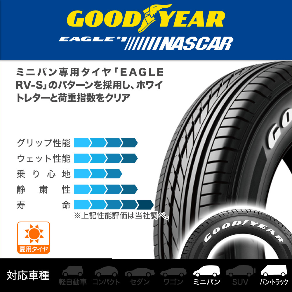 新品・バン用 サマータイヤのみ・送料無料(4本セット) グッドイヤー イーグル NASCAR (ナスカー) 215/60R17 109/107R ホワイトレター_画像2