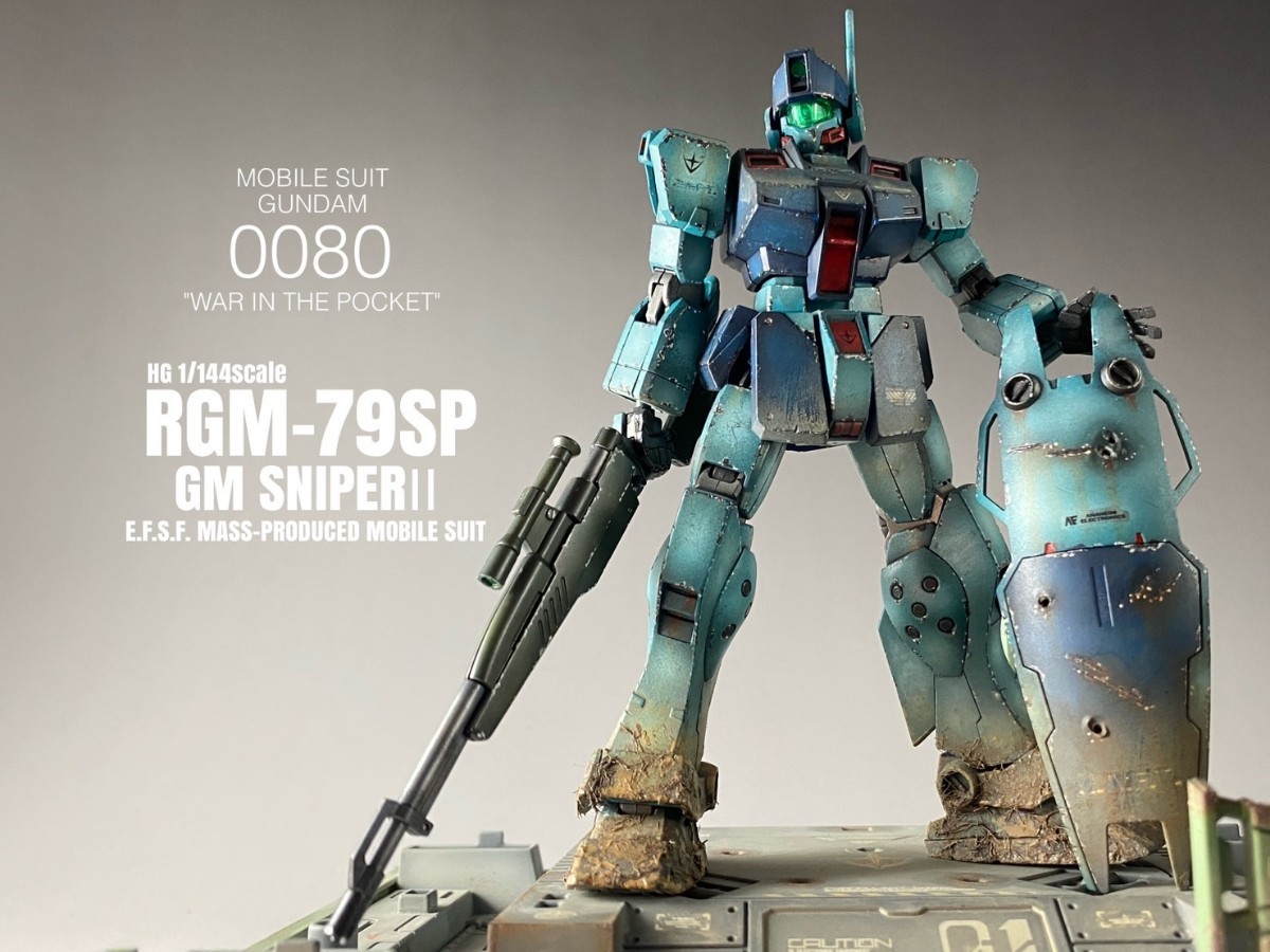 HG ジムスナイパー2 塗装済完成品（ウェザリング仕上げ）＆「オリジナル台座付き」送料無料!! _画像1