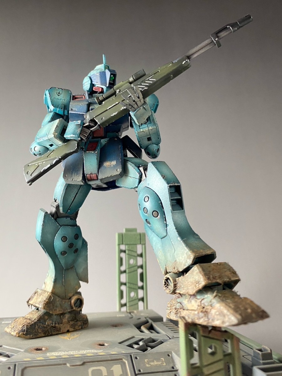 HG ジムスナイパー2 塗装済完成品（ウェザリング仕上げ）＆「オリジナル台座付き」送料無料!! _画像3