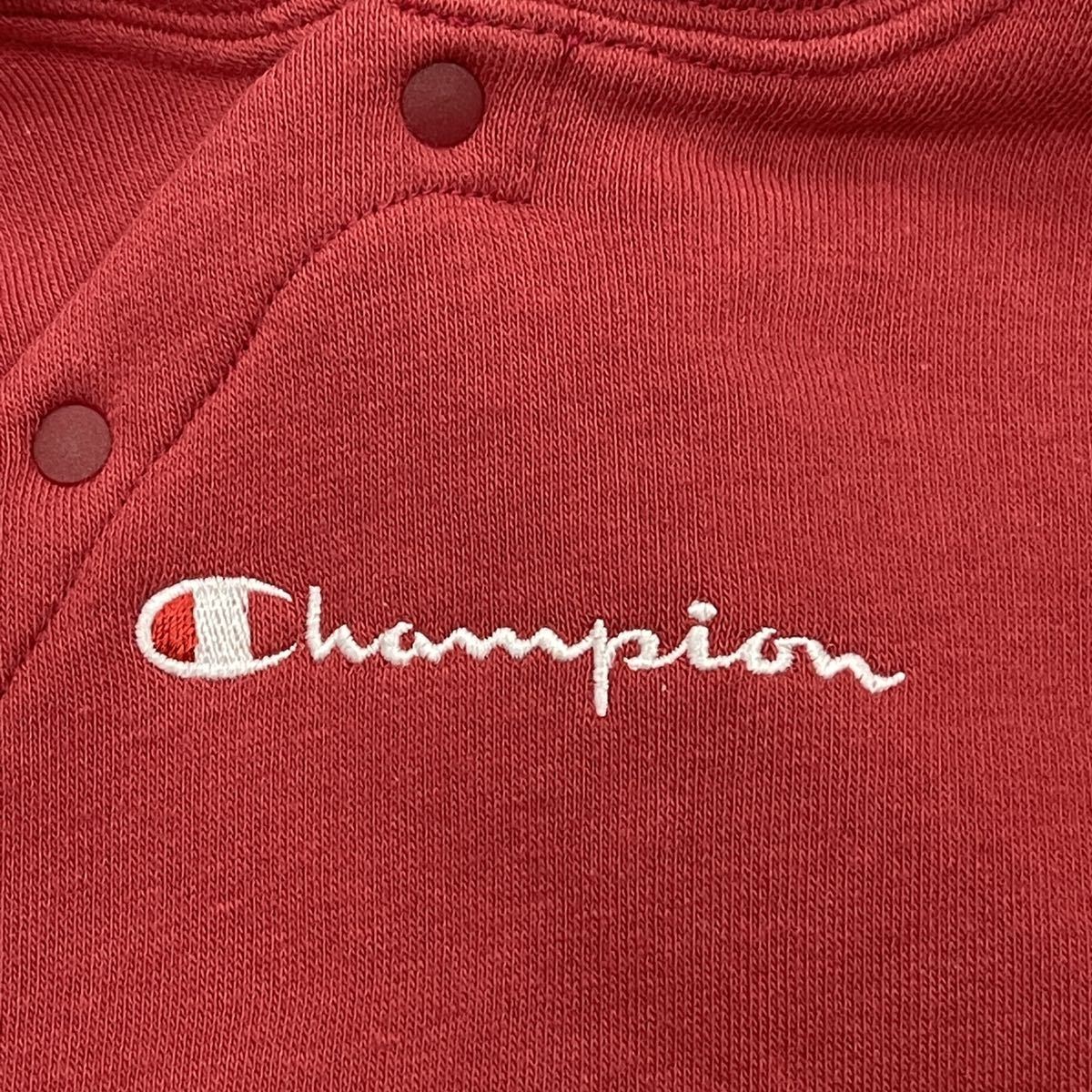 新品16010　70cm ベビー チャンピオン　Champion フード付きカバーオール ロンパース 赤 ベア裏毛 ストレッチ 足カバー　男女兼用 日本製_画像4