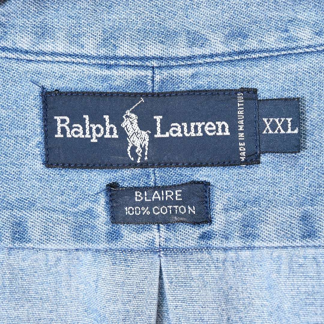 【送料無料】90s ラルフローレン BLAIRE デニムシャツ ボタンダウンシャツ ポニー刺繍 長袖シャツ RALPH LAUREN 大きいサイズ XXL @CA1235