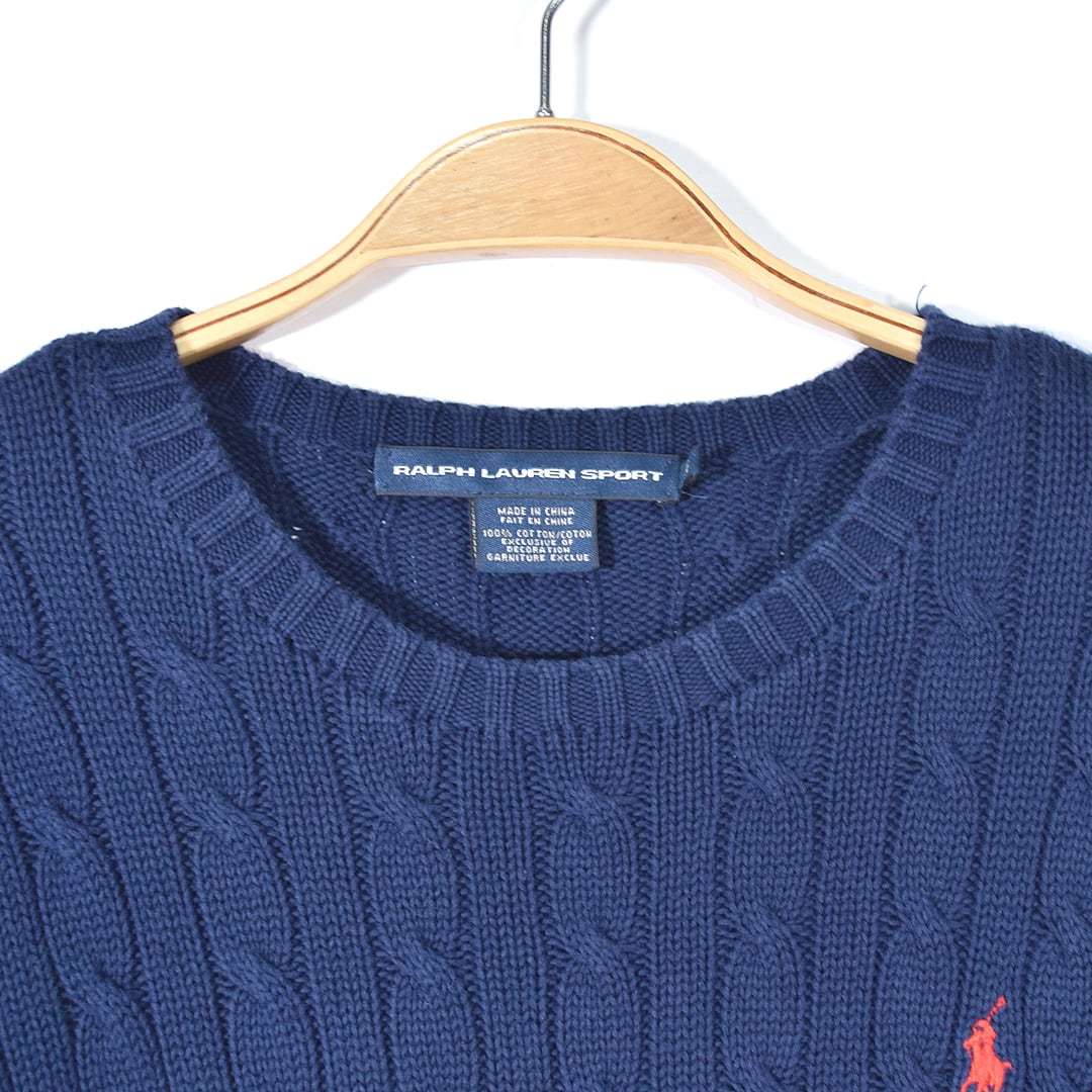 【送料無料】ラルフローレン スポーツ コットンセーター ケーブル編み ワンポイントロゴ 紺 ネイビー RALPH LAUREN レディースM @CH1036_画像4