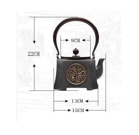 手作り 竜と鳳凰 四角い 鉄びん 鋳鉄製の壷 コーティングなし ティーポット やかんを沸かす お茶の道具 1200ml _画像10