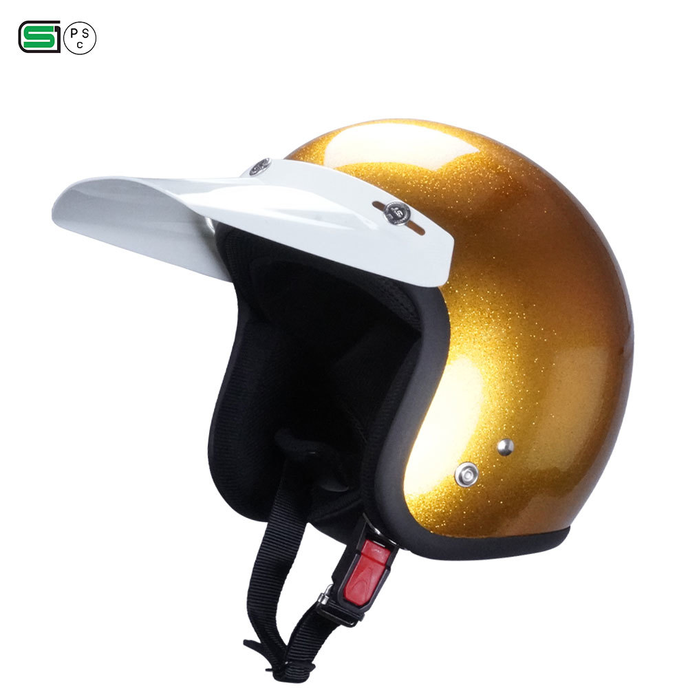 GT301 ヘルメット ノスタルジック GT-301 ラメ入りゴールド バイザー付 ロング ホワイトバイザー 送料無料！スモール ジェットヘル_画像2