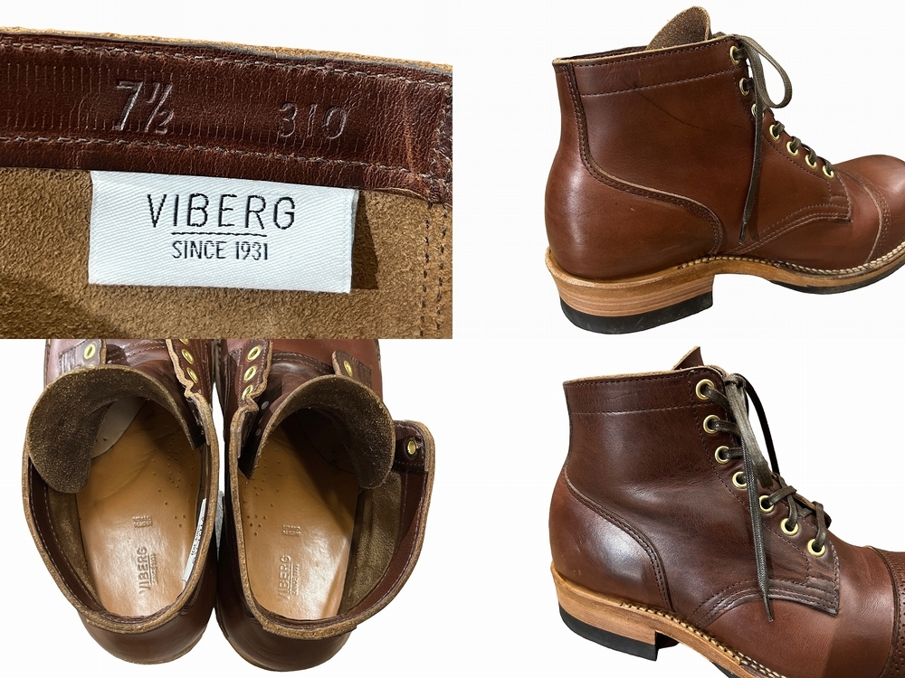 ■ VIBERG ヴァイバーグ 310 ホーウィン社 クロムエクセル レザー ストレート メダリオン チップ レースアップ サービス ブーツ 茶 US7.5_画像8