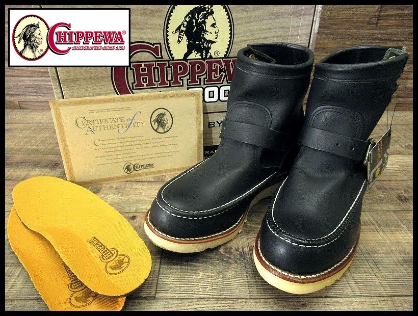 送無 希少 USA製 黒タグ 新品デッド 純正ソール付 CHIPPEWA チペワ 97879 7インチモックトゥ エンジニア オイルドレザー ブーツ 黒 26.0 ②