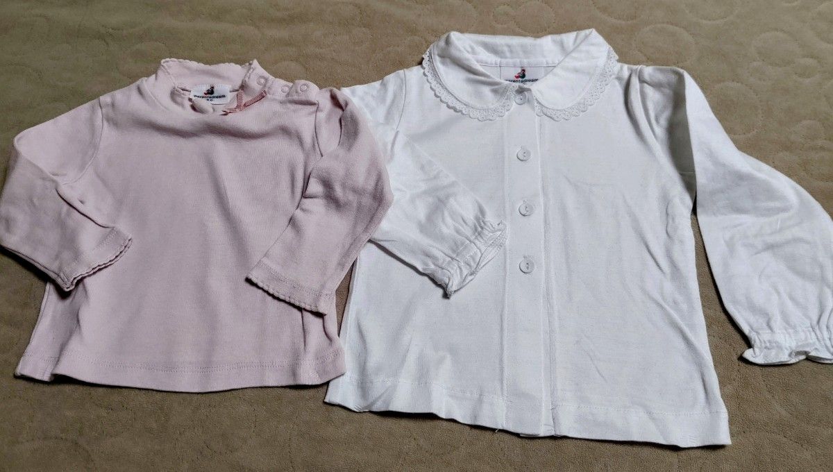 Parents Dream ベビー ブラウス(白)&タートルネック(ピンク)80&ジャンパースカート(紺)+おまけ付