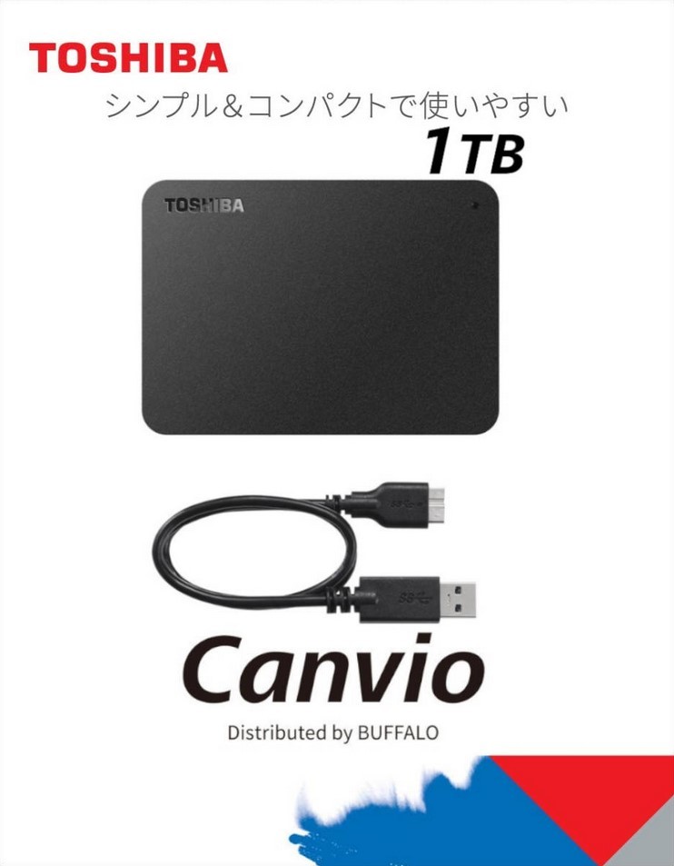 【即日発送・送料無料】東芝 Canvio 1TB USB3.2(Gen1)対応 ポータブルHDD PC/TV対応 外付け Mac ブラック HD-TPA1U3-B/N_画像1