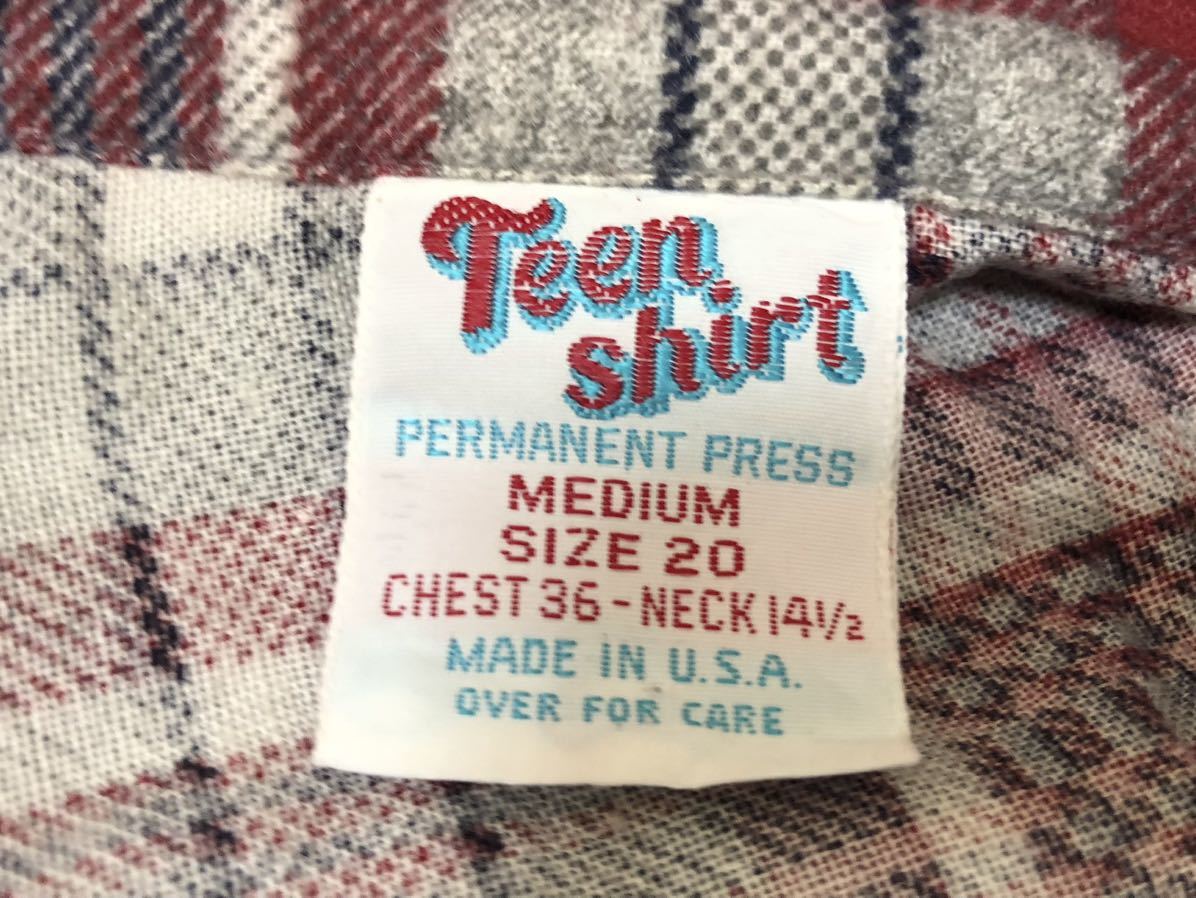 【送料込み】80sヴィンテージMADE IN USA アメリカ製Teen shirtプリントネルウェスタンシャツsize20 36 14 1/2_画像2