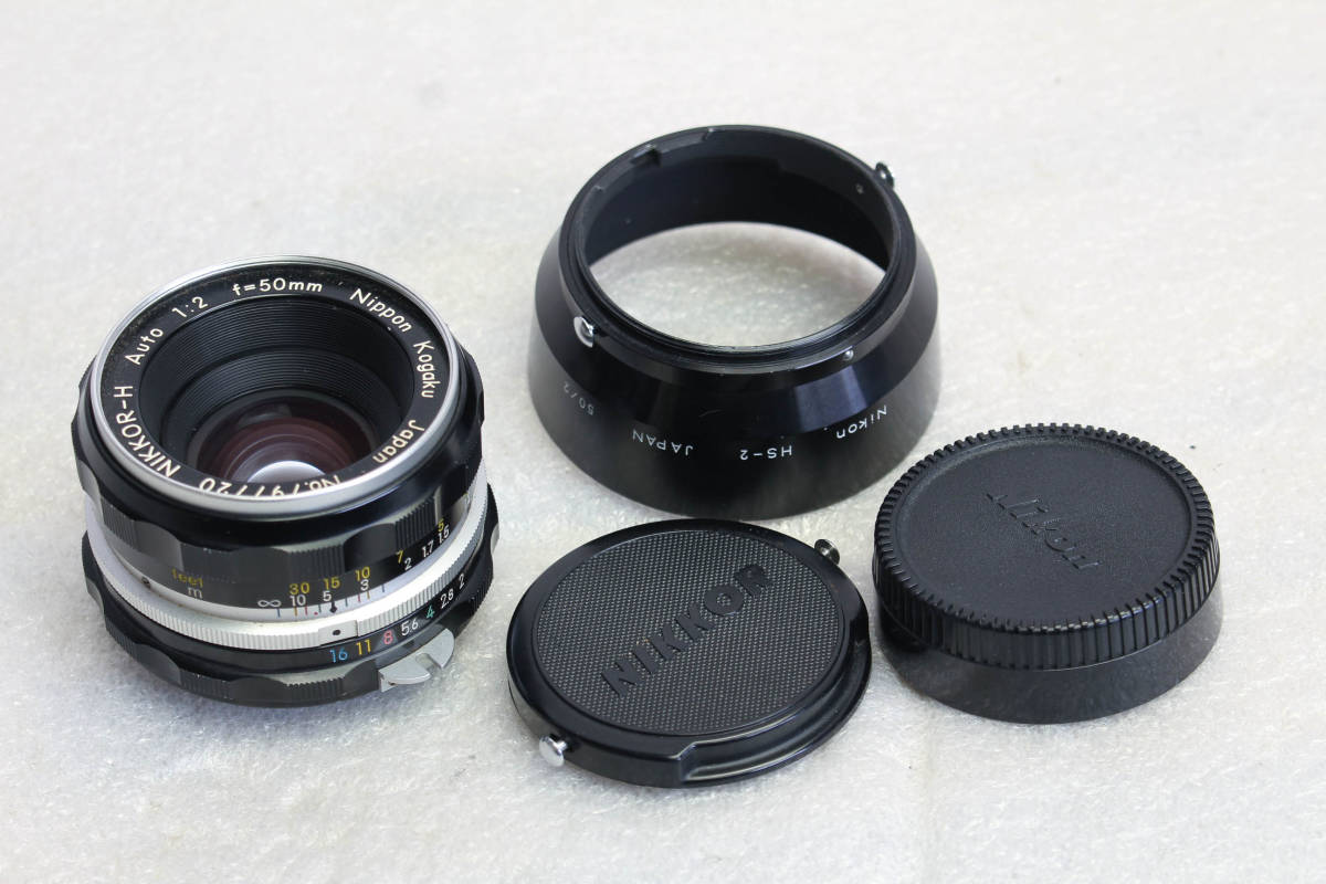 送料520円。。Nikon NIKKOR-H Auto 50mm F2 カメラレンズ 前後レンズキャップ　HS-2フード　 管理2