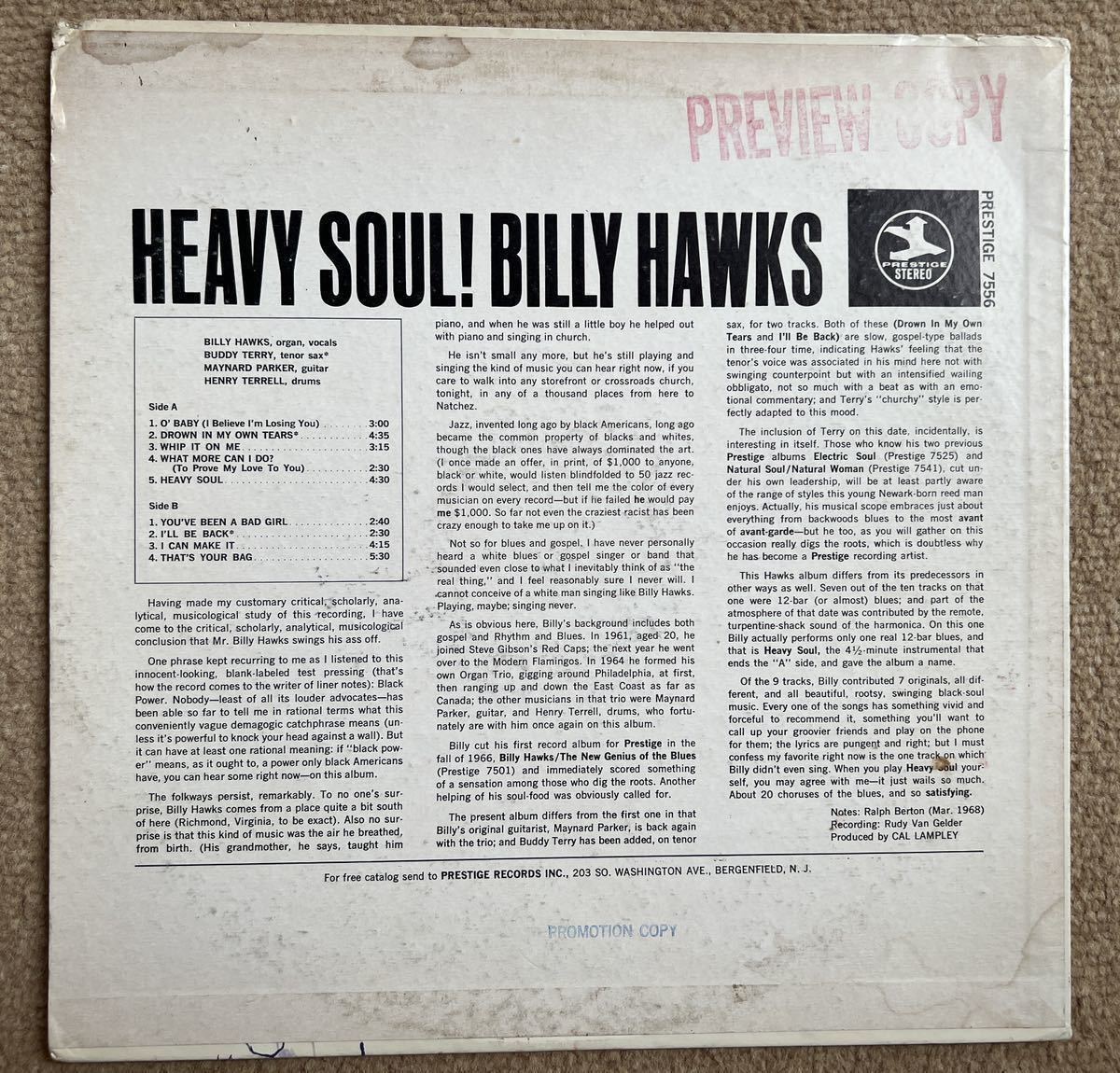 USオリジ Billy Hawks - Heavy Soul ソウルジャズ名盤 レアグルーヴ Rare Groove プロモスタンプあり！！の画像2