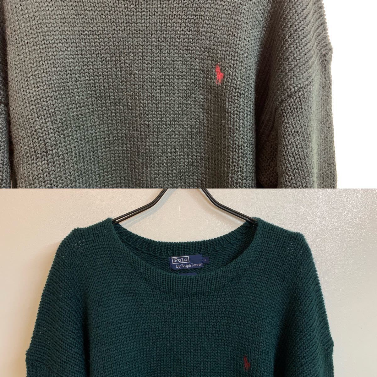 POLO RALPH LAUREN VINTAGE ポロ ラルフローレン ヴィンテージ ポニー刺繍 ウールニット ニットセーター ダークグリーン系 L アーカイブ_画像4