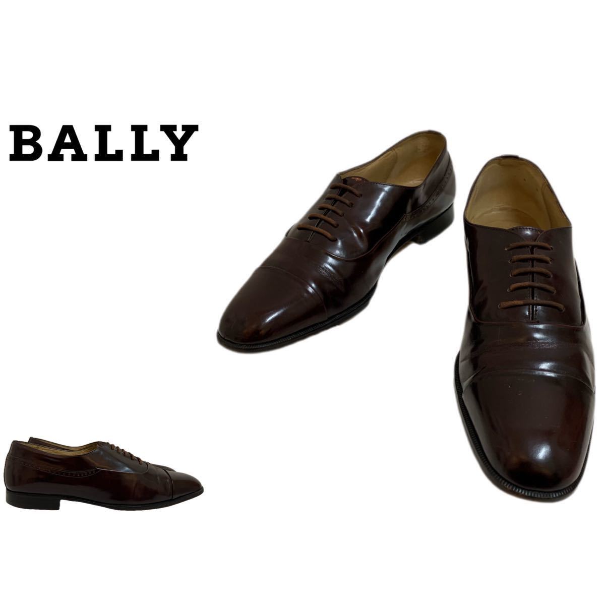 BALLY VINTAGE バリー ヴィンテージ MADE IN ITALY イタリア製 ストレートチップレザーシューズ 8 1/2 バーガンディブラウン系 アーカイブ_画像1