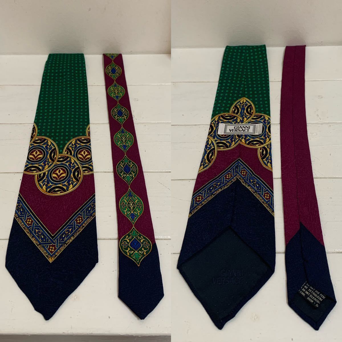 VERSACE VINTAGE 90s GIANNI VERSACE ジャンニ ヴェルサーチ ヴィンテージ MADE IN ITALY イタリア 柄 ドット シルクネクタイ アーカイブ_画像2