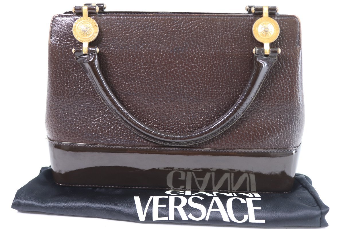 VERSACE ヴェルサーチ ハンドバッグ 手提げ 鞄 ブラウン レディース 鞄 カバン トート バッグ レザー 9895-Y_画像2