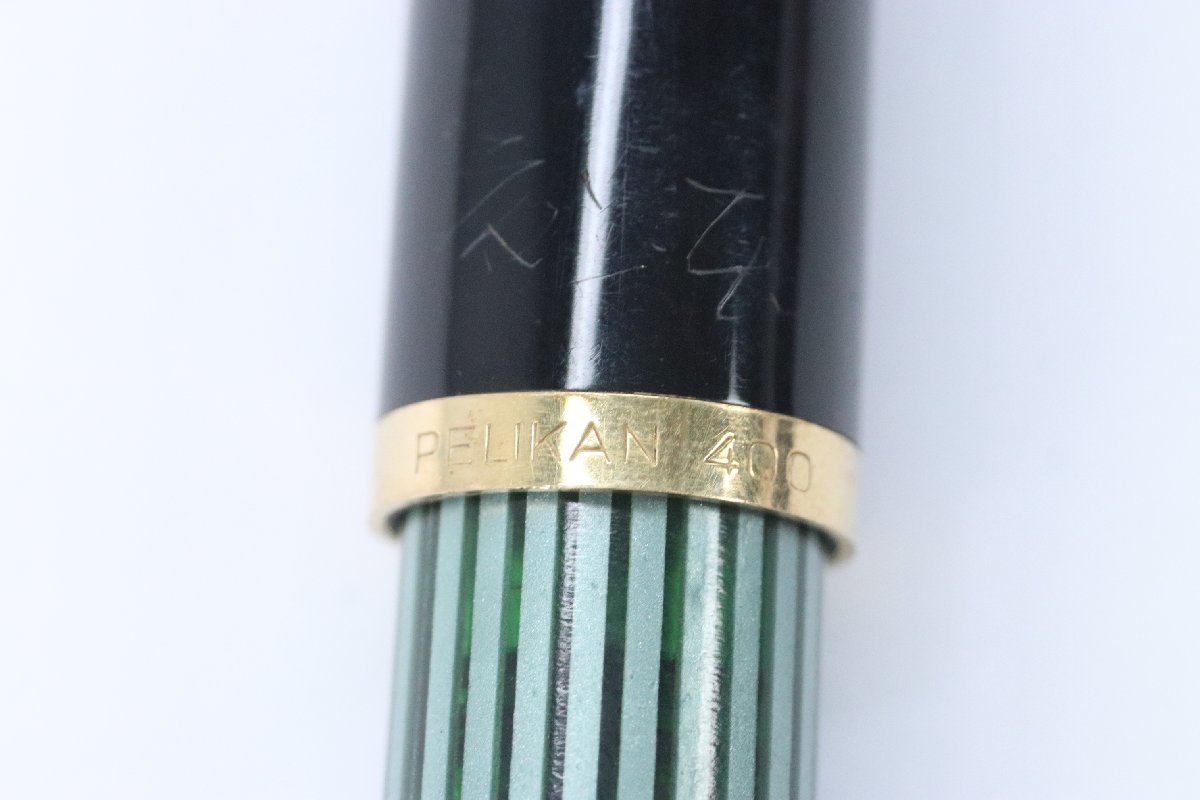 Pelikan ペリカン 万年筆 400 ペン先 14C 585 刻印 グリーンストライプ 文具 筆記用具 0485-B_画像4