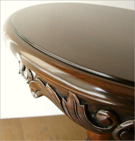 コーヒーテーブル アンティーク カフェテーブル 木製 無垢 クラシック マホガニーラウンドテーブルC 送料無料(一部地域除く) diz3527_一つ一つ丁寧に彫られた彫刻