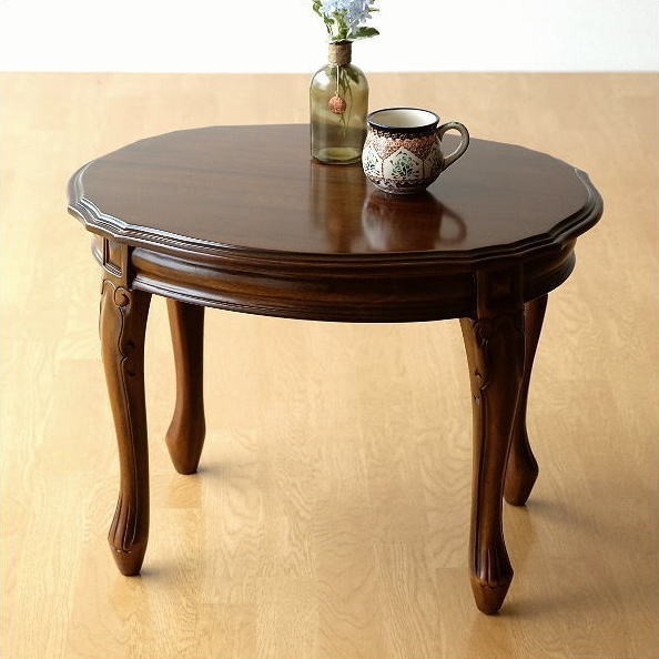 コーヒーテーブル 木製 サイドテーブル おしゃれ アンティーク レトロ クラシック 楕円 無垢 マホガニーオーバルローテーブル 猫脚
