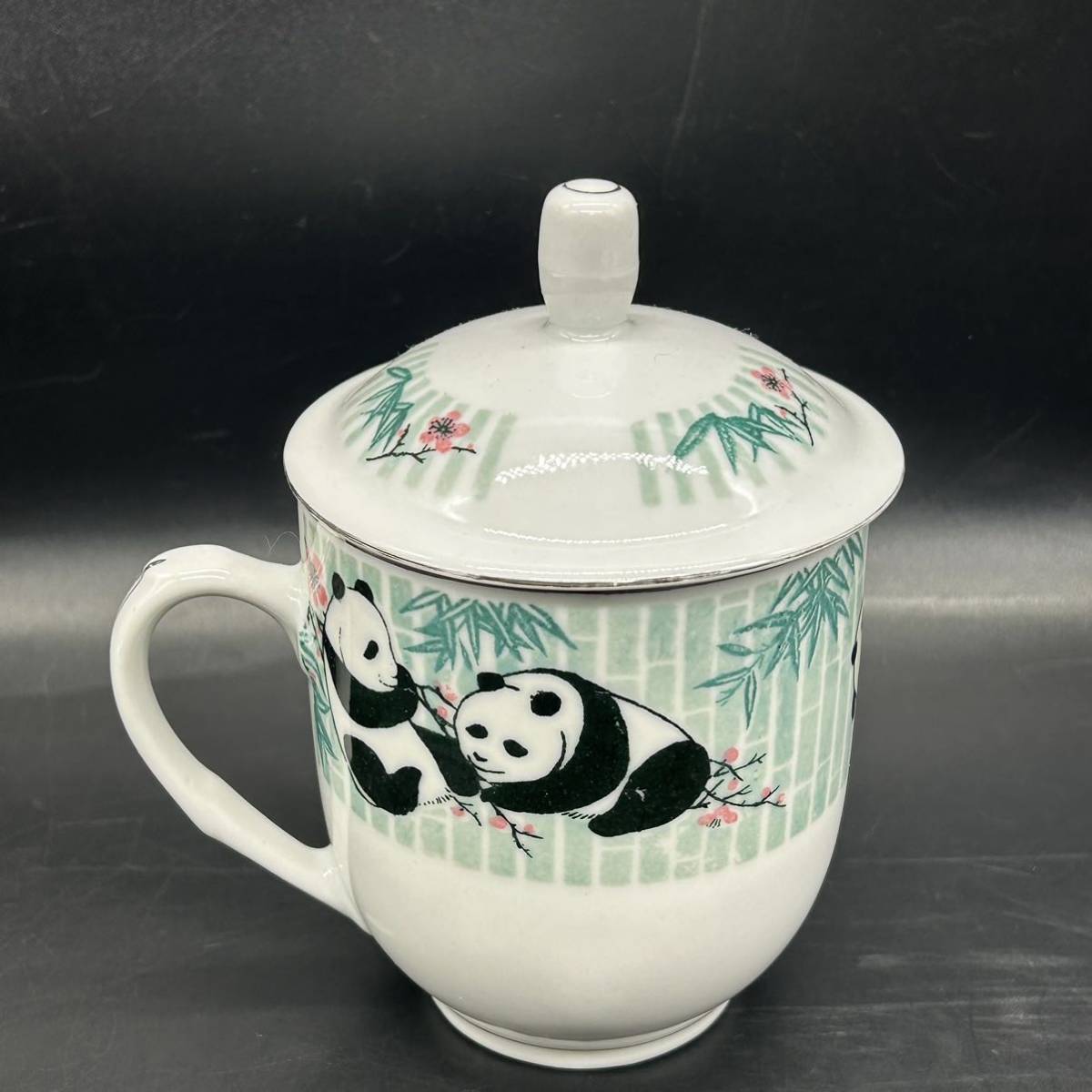 中国美術　中国国光　マグカップ 蓋付き　茶器 茶道具　パンダ　竹　梅　カップ　湯呑み　T17-2_画像2