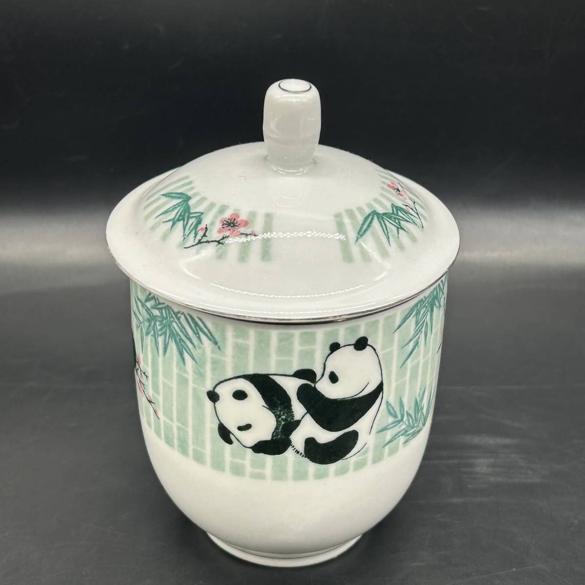 中国美術　中国国光　マグカップ 蓋付き　茶器 茶道具　パンダ　竹　梅　カップ　湯呑み　T17-2_画像3