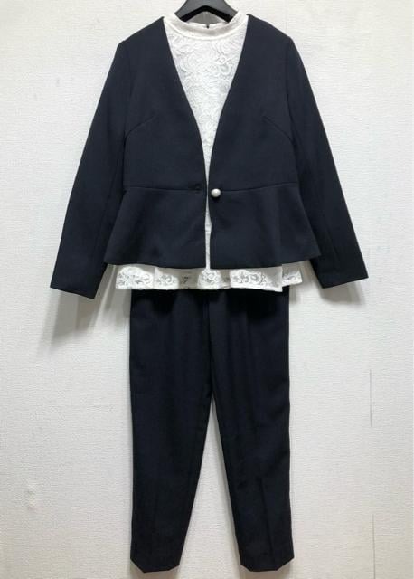 新品☆M紺×白系♪フォーマルパンツスーツ3点♪ノーカラー♪総レースブラウス♪入・卒☆u888_画像2