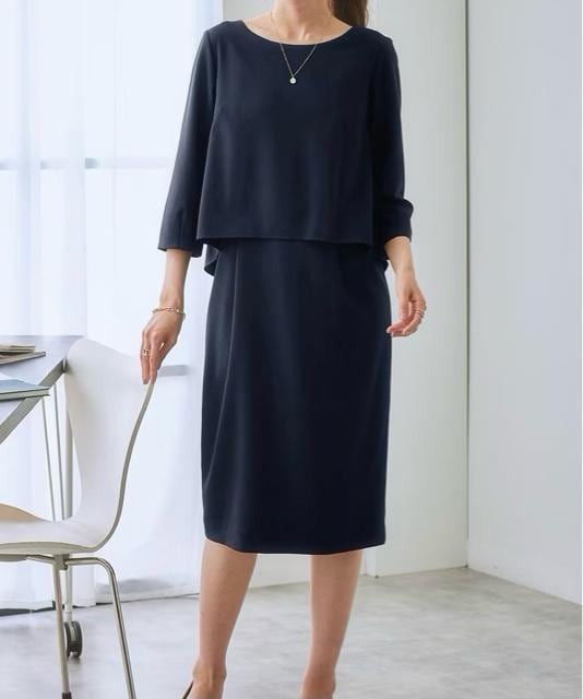 新品☆LL紺系♪アンサンブル風きれいめワンピース♪フォーマルにも☆u959 新品 LL紺系 アンサンブル風きれいめワンピース フォーマルにも