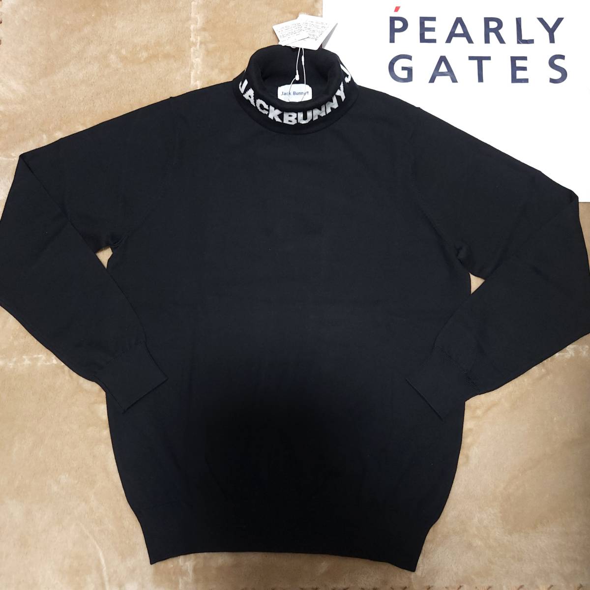 正規品　新品　PEARLY GATES　パーリーゲイツ　ジャックバニー　メンズ　タートルネックセーター　お洒落なロゴデザイン　ブラック　size6_画像4