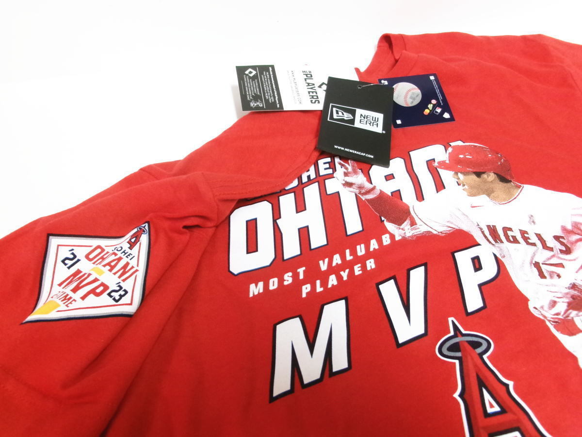 エンゼルス球場限定 メンズ Mサイズ 大谷翔平選手 2023年 MVP受賞記念 Tシャツ 赤 ニューエラ New Era MLB Shohei Ohtani MVP T-Shirts _画像2