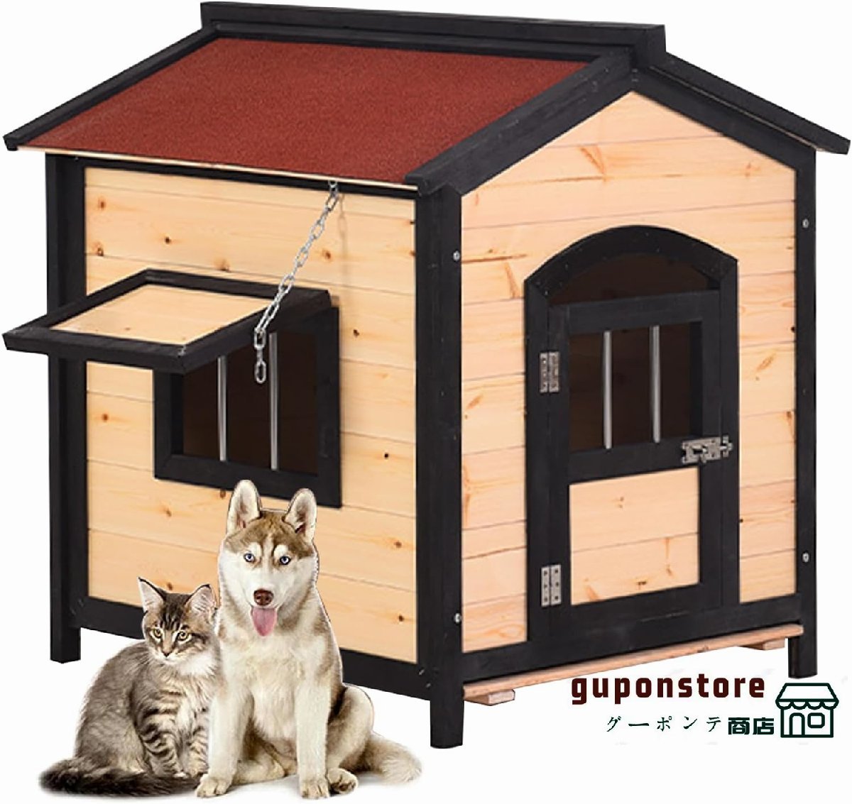  kennel outdoors for weather resistant wooden dog . small size dog large dog medium sized dog roof door attaching window attaching large outdoors kennel . winter is warm .. place L-85*78*88CM. tree color 