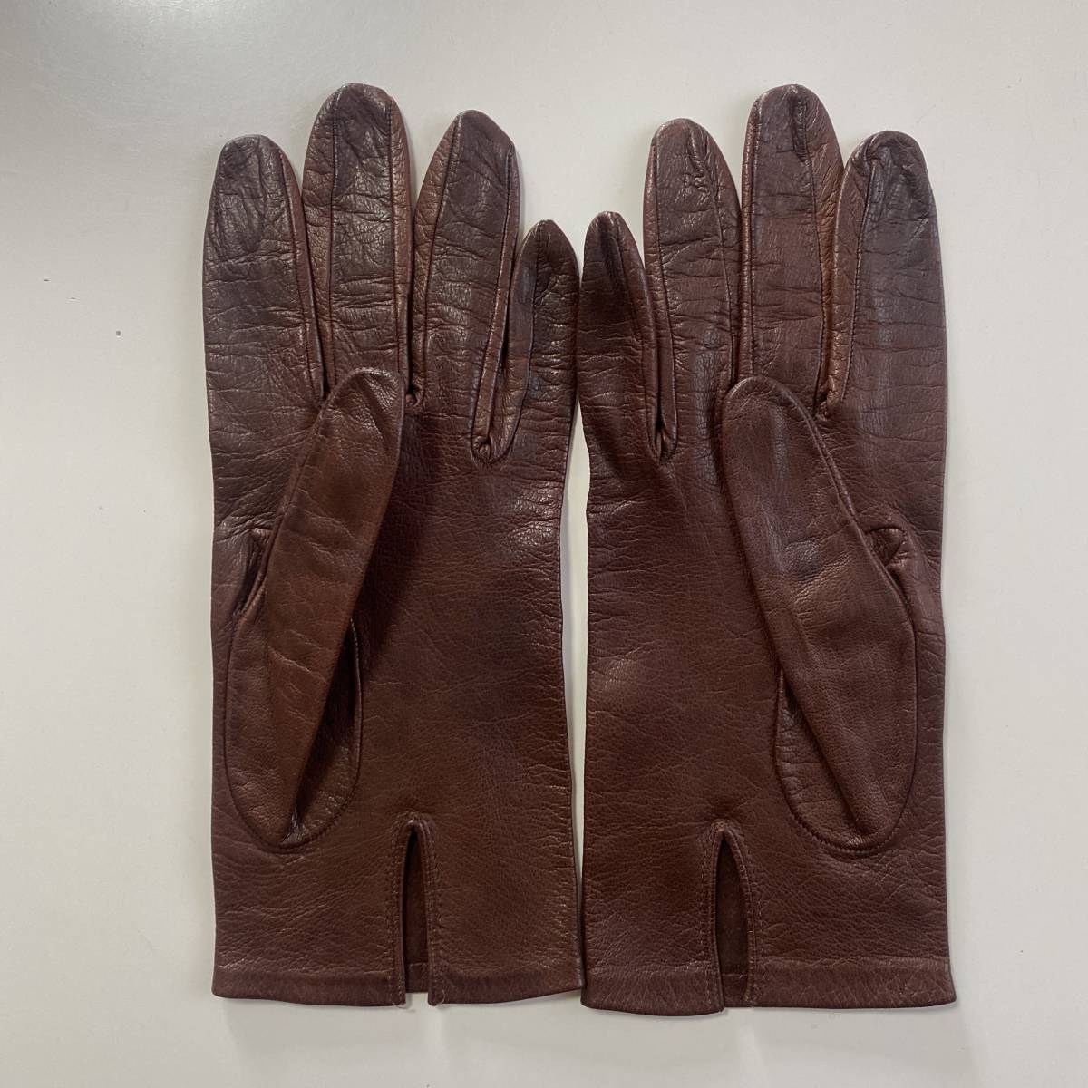 [ used ] Italy made lady's leather glove Brown leather gloves tea color lining less 