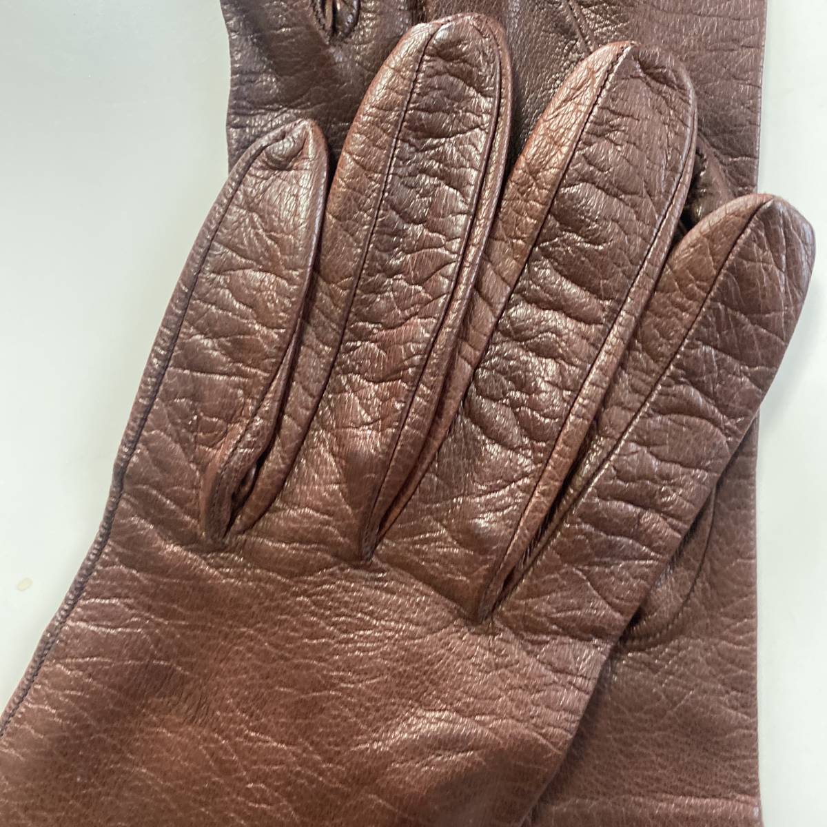 [ used ] Italy made lady's leather glove Brown leather gloves tea color lining less 
