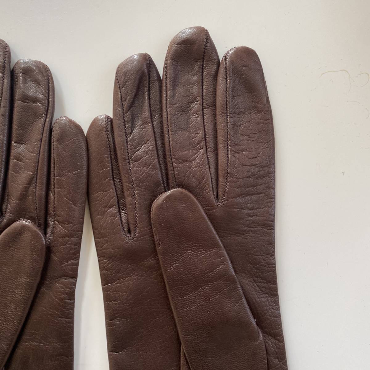 [ unused ]joru geo Armani lady's leather long glove Brown leather gloves silk lining size S GIORGIO ARMANI