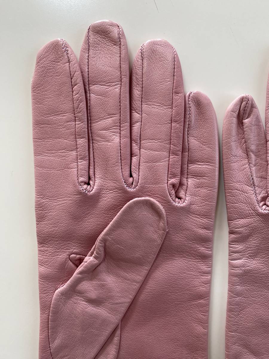 [ beautiful goods ] Italy made lady's leather glove pink leather gloves lining less size 6 half 