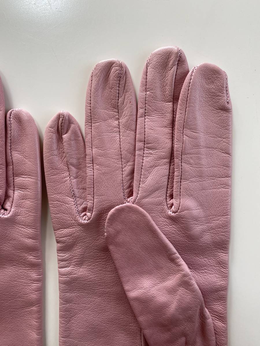 [ beautiful goods ] Italy made lady's leather glove pink leather gloves lining less size 6 half 