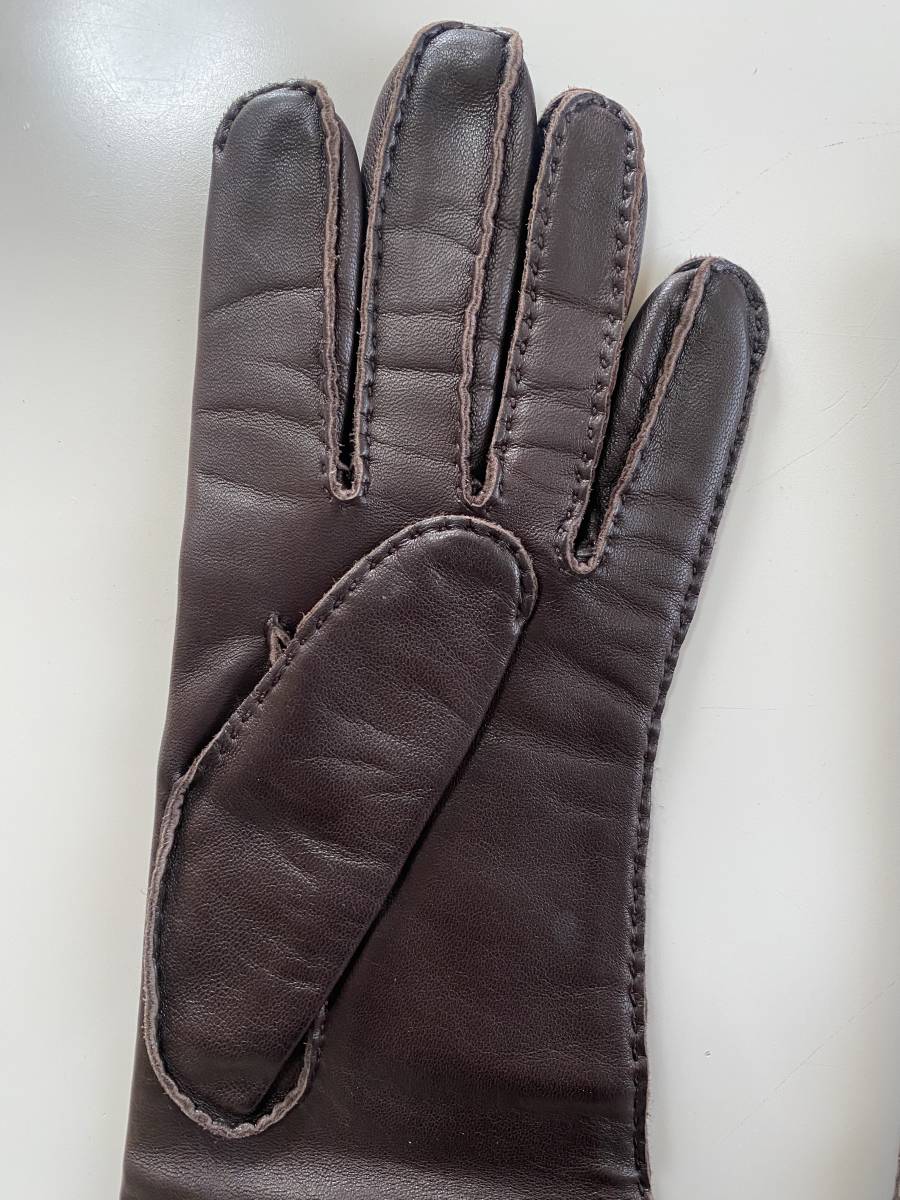 [ beautiful goods ] Hermes lady's leather long glove Brown leather gloves size 7 silk lining HERMES