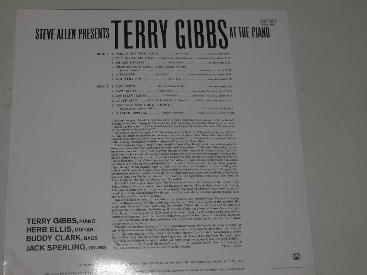【LP１枚】　STEVE　ALLEN　PRESENTS　/　TERRY　GIBBS　/　AT　THE　PIANO　_画像2