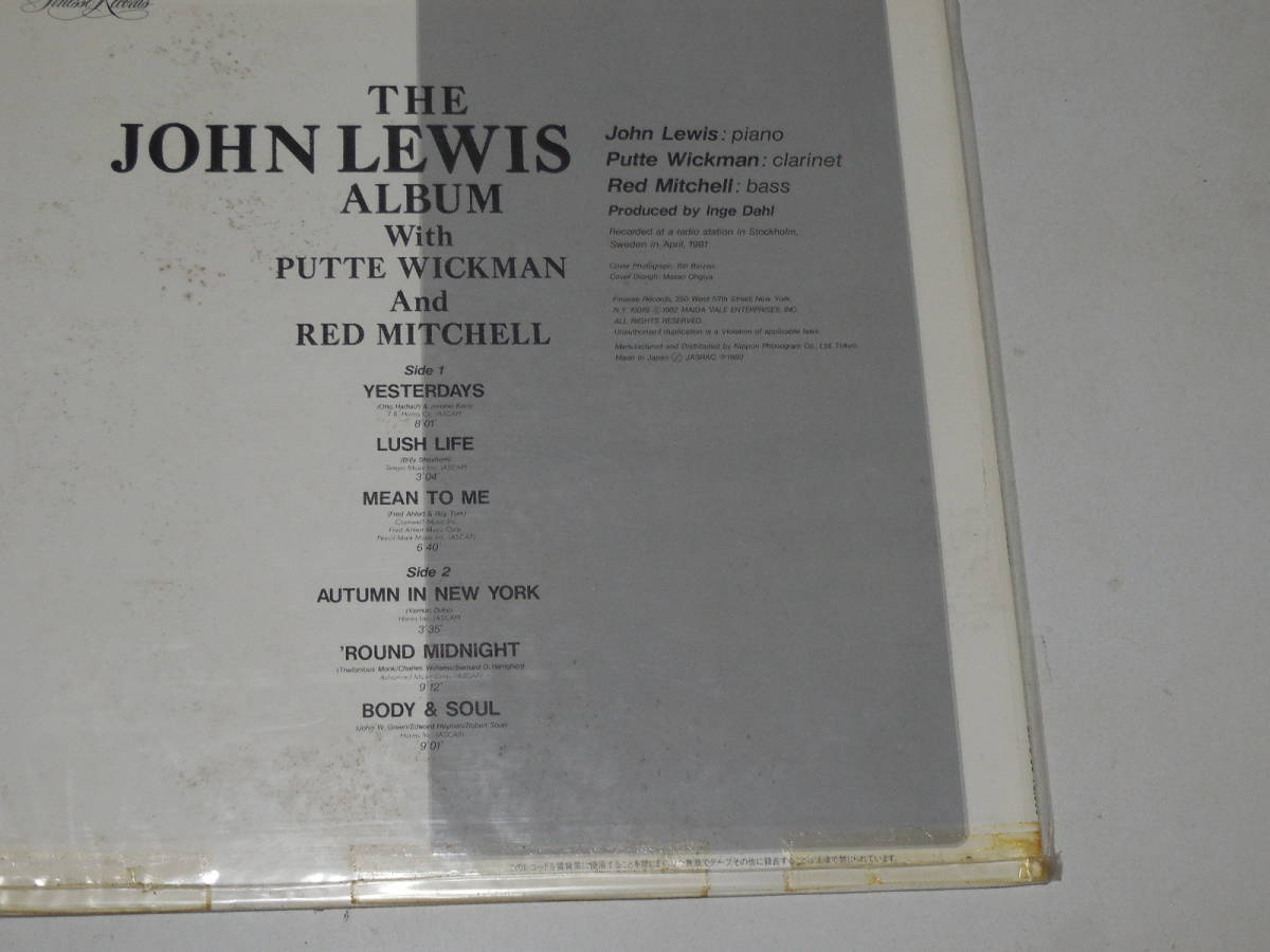 【LP１枚】THE　JOHN　LEWIS　ALBUM　With　PUTTE　WICKMAN　And　RED　MITCHELL　_画像2