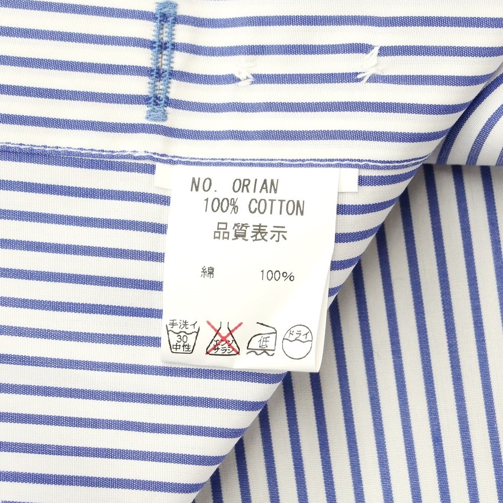 【未使用】オリアン ORIAN コットン ストライプ ワイドカラー ドレスシャツ ホワイトxライトネイビー【サイズ37】_画像6