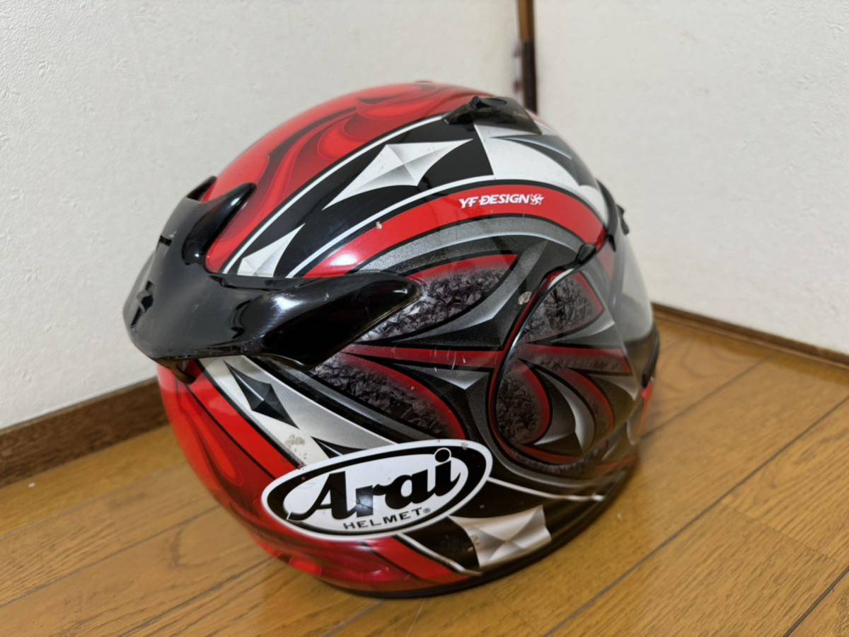 アライ ヘルメット クアンタムJ エース 赤 QUANTUM-J ACE Arai フルフェイス オンロード 59-60cm Lサイズ? 塗装ベース リペアに_画像3