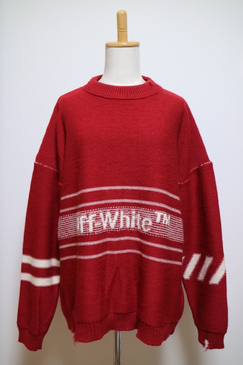 OFF-WHITE 18aw Logo Intarsia Wool Sweater オフホワイト ロゴ インタルシア ウール セーター ニット Knit レッド 2018 18FW_画像1