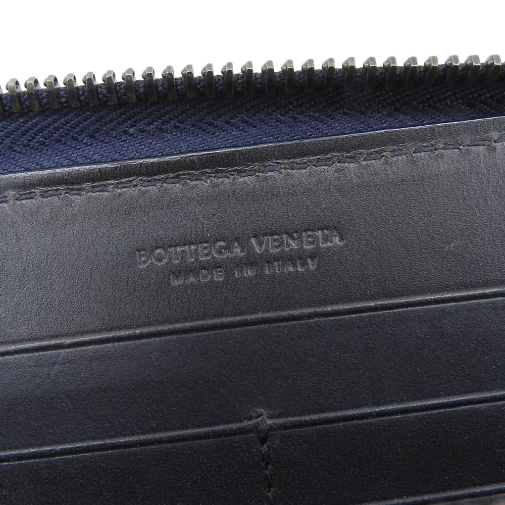 超美品 ボッテガヴェネタ Bottega Veneta イントレチャート レザー ラウンドジップ ウォレット 二つ折 長財布 ネイビー メンズ レディース_[ボッテガヴェネタ]ロングジップウォレット