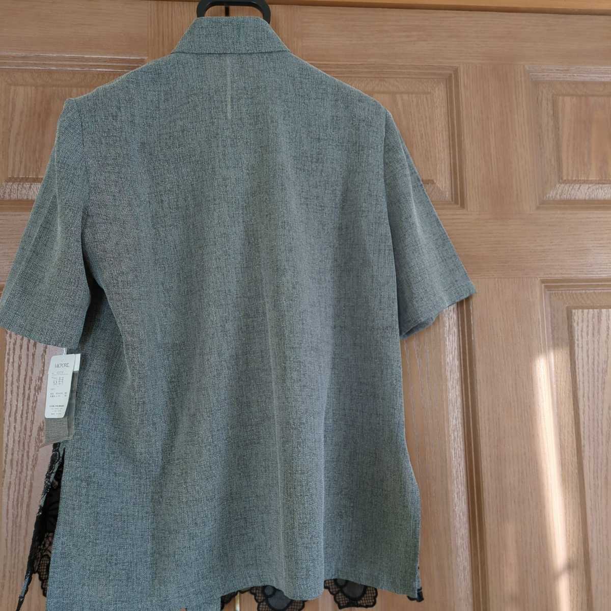  new goods unused tag attaching short sleeves shirt wonderful short sleeves blouse L size gray 