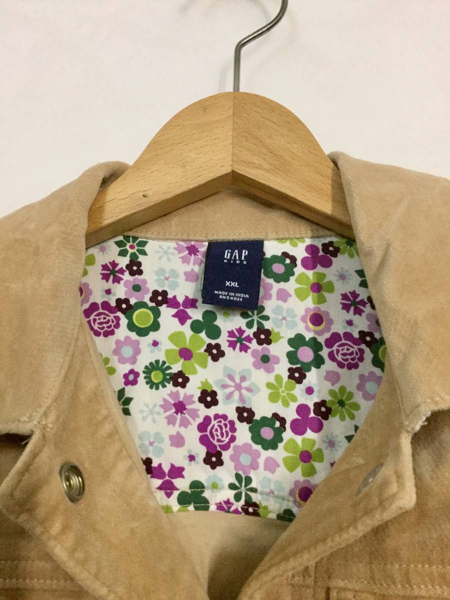 V GAP KIDS velour manner jacket full snap beige XXL 155-160 floral print switch stretch . girl 