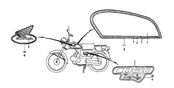 CD50 ベンリィ 純正 L フューエルタンク エンブレム 在庫限り CD ベンリー 新品 CD90 左 ウイングマーク CL Ape ホンダ honda .065_CD50　F-26-3　エンブレム