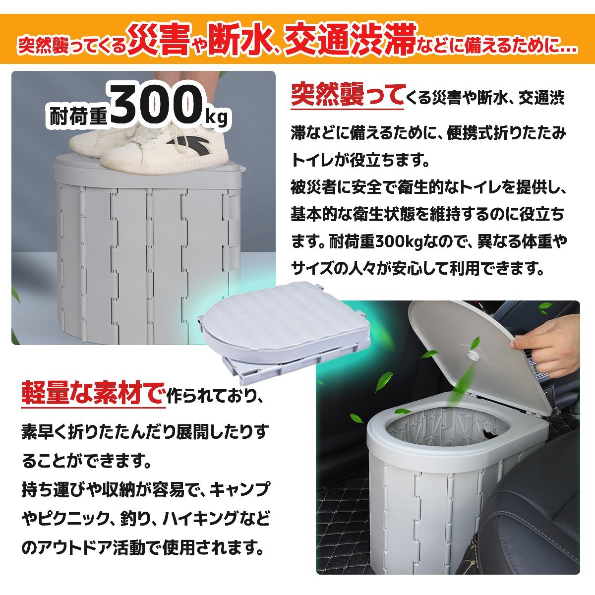 ★特売セール★簡易トイレ便利セット 非常用トイレ 折りたたみ式 防災 災害用 便座 携帯トイレ ★凝固剤、ビニール袋12枚 付★3色選び_画像3