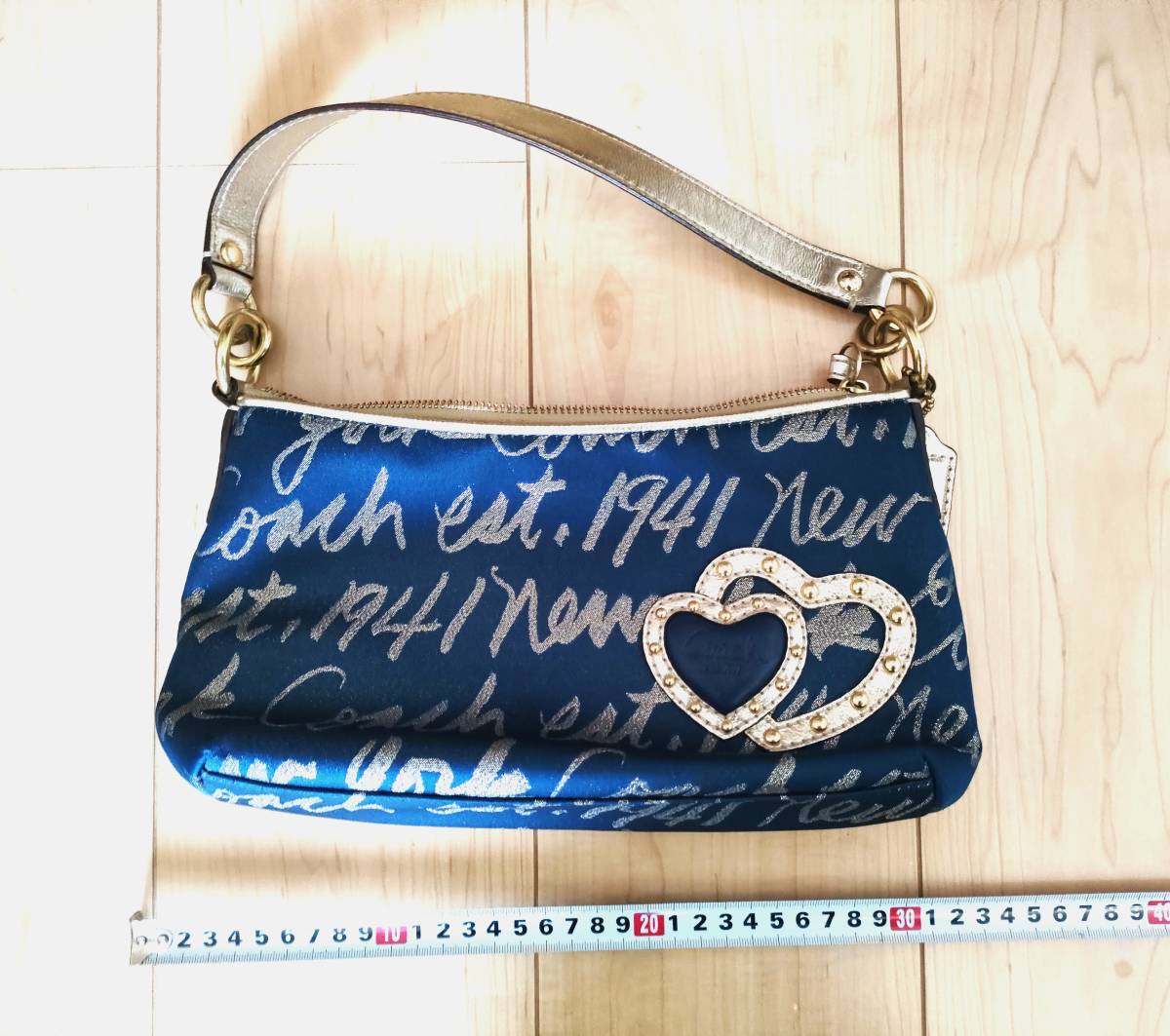 美品★COACH コーチ バッグ 2way ショルダーバッグ ブルー/ゴールド キャンバス ハンドバッグ