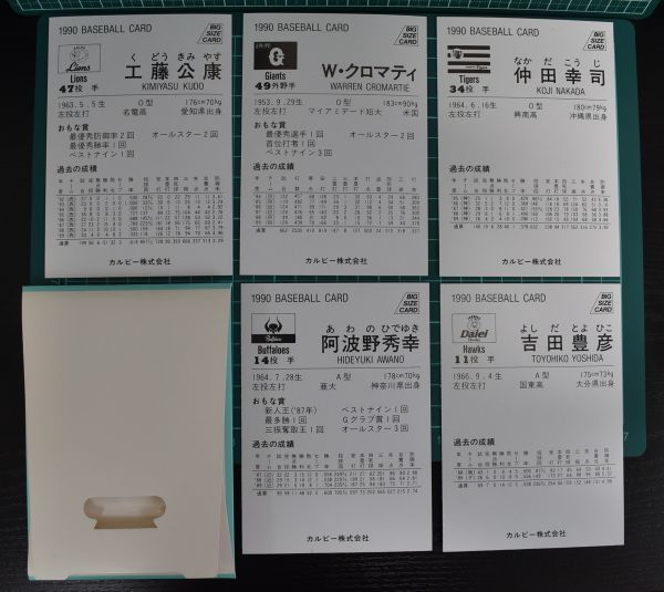 【送料無料】カルビー　プロ野球カード ビッグサイズカード　1990年 5枚セット　クロマティ、工藤公康、仲田幸司、阿波野秀幸、吉田豊彦_画像2